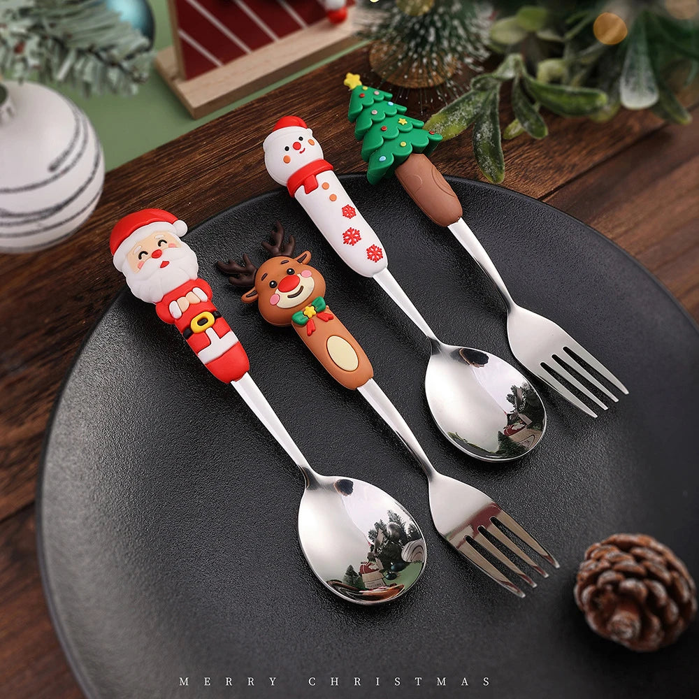 Weihnachtsbesteck Edelstahl 2/4er Set - Dessertgabel & Kaffeelöffel in Luxus Geschenkbox