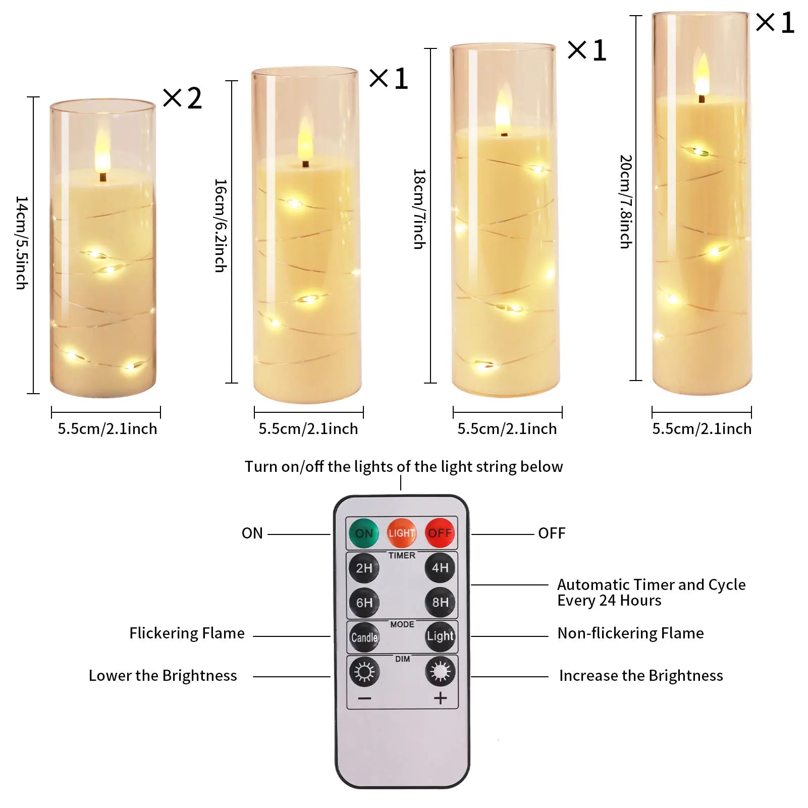 LED Kerzen Set mit Fernbedienung und Sternenlicht - 5 flammenlose Kerzen mit Flackereffekt