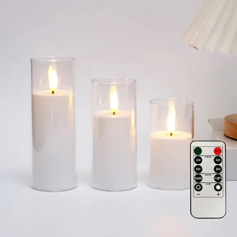 LED Kerzen Set 3er - Flammenlose Kerzen mit Fernbedienung & Timer für Hochzeit Deko Wunderweltdeko