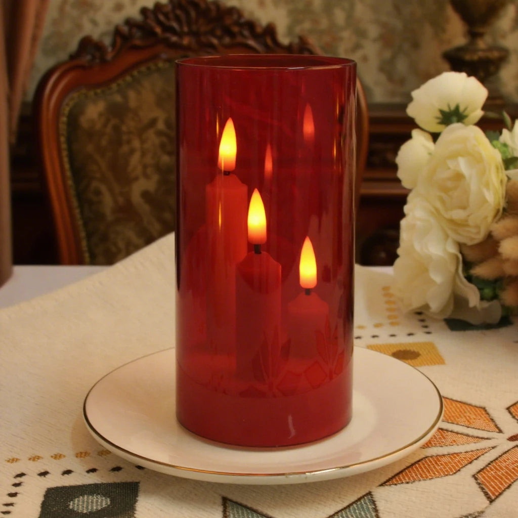 LED Kerzen Set 3-teilig (5/8/10 cm) - Flammenlose Kerzen mit Flackereffekt und Lampenschirm