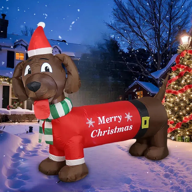 Aufblasbare Weihnachts-Welpen-Dekoration mit integrierter LED-Weihnachtsdackel, aufblasbar, Wiener Hund, Hofdekoration für Weihnachtsspielzeug Wunderweltdeko