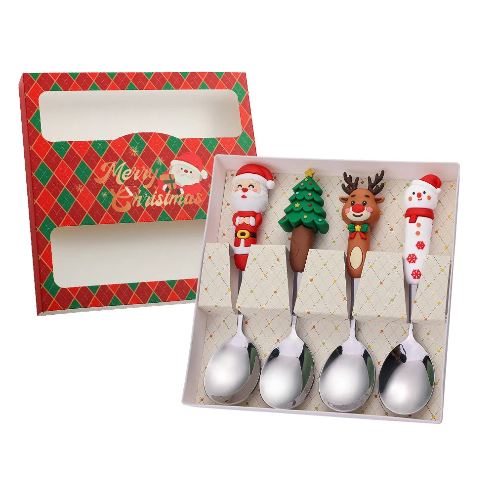 Weihnachtsbesteck Edelstahl 2/4er Set - Dessertgabel & Kaffeelöffel in Luxus Geschenkbox