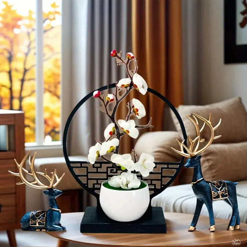 Pflaumenblüten Bonsai Kunstbaum - Chinesischer Stil Dekoration für Wohnzimmer & Büro Wunderweltdeko