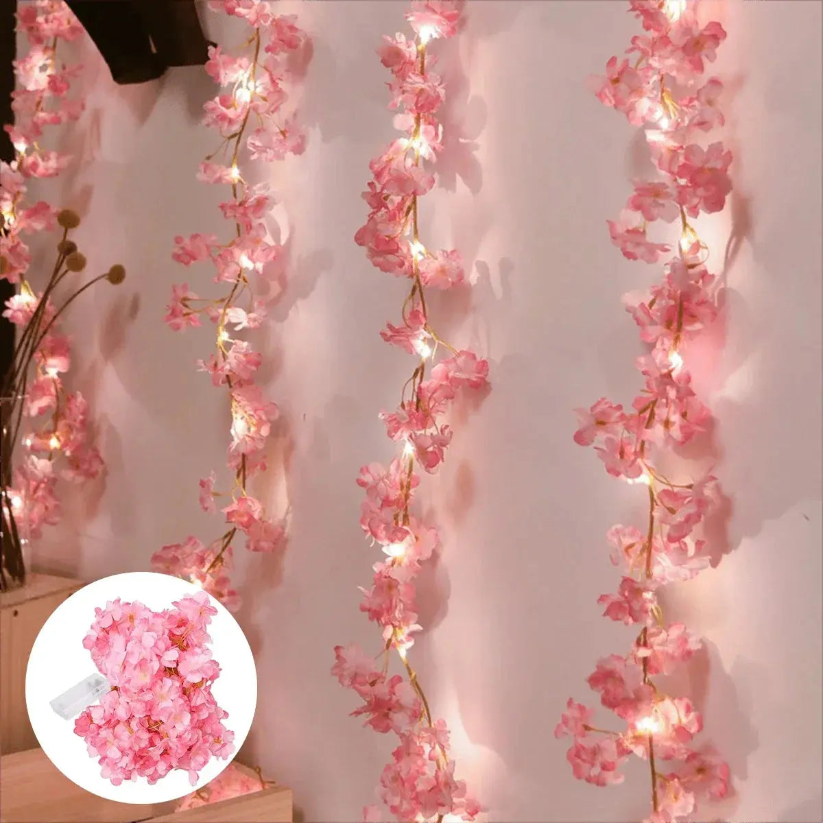 Kirschblüten LED Lichterkette 2m - Künstliche Blumen Girlande für Hochzeit & Schlafzimmer Deko Wunderweltdeko