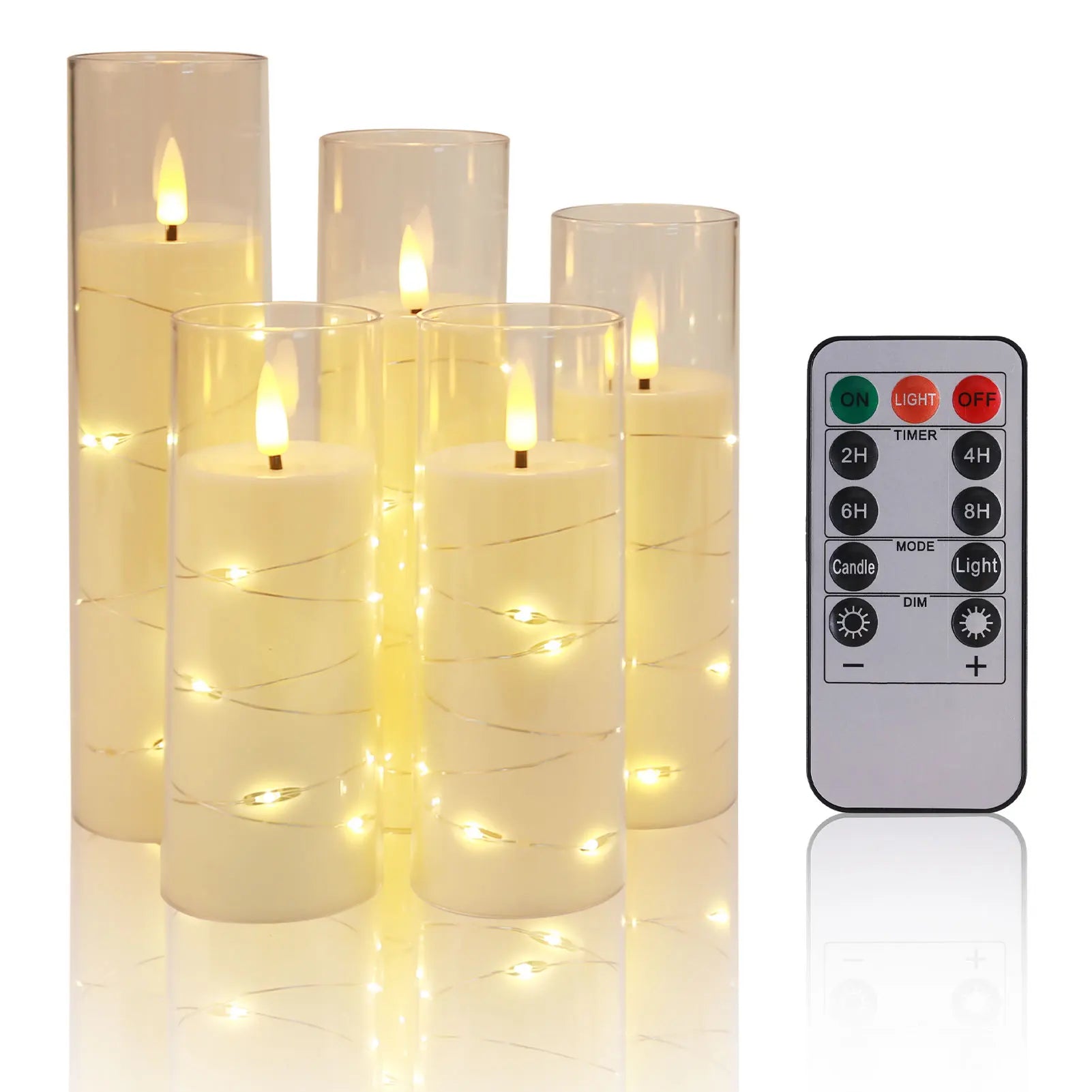 LED Kerzen Set mit Fernbedienung und Sternenlicht - 5 flammenlose Kerzen mit Flackereffekt