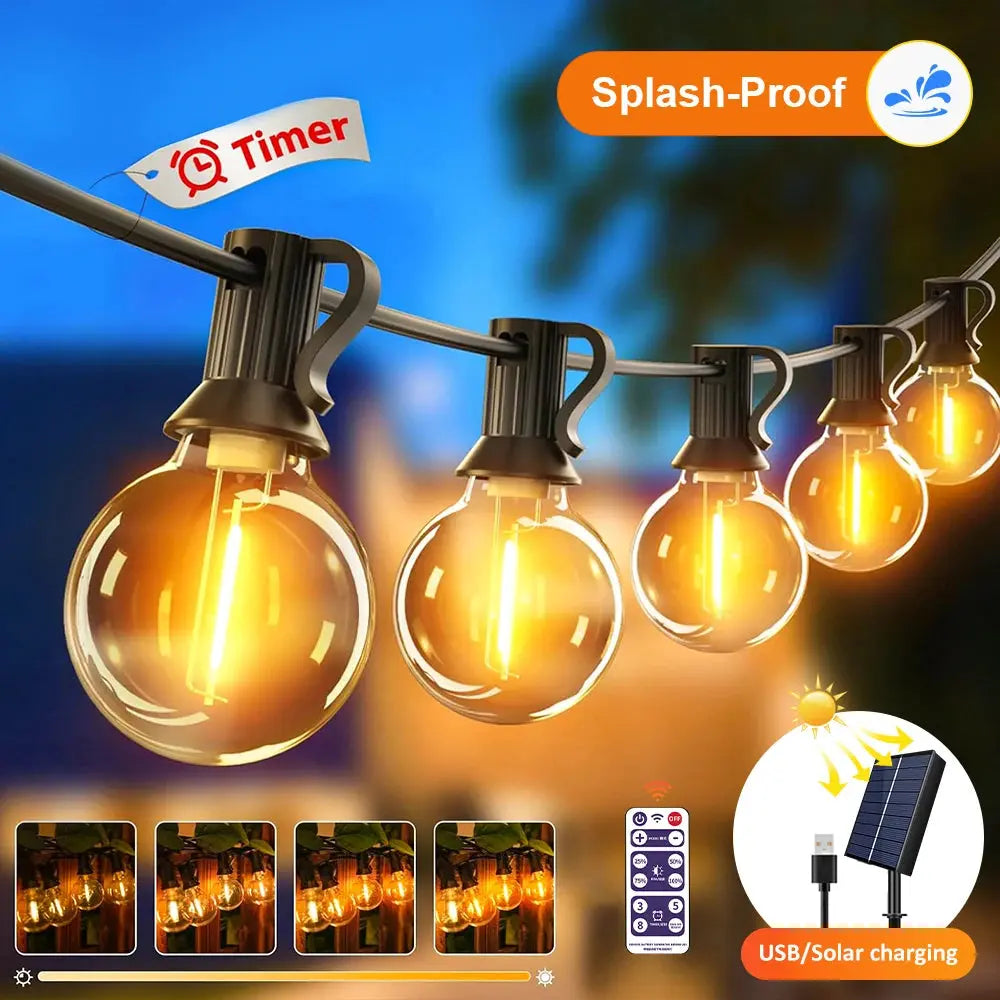 G40 LED-Solar-Lichterkette in Warmweiß mit Fernbedienung und 8 Blinkmodi – einstellbare Helligkeit, wetterbeständig für Ga Wunderweltdeko