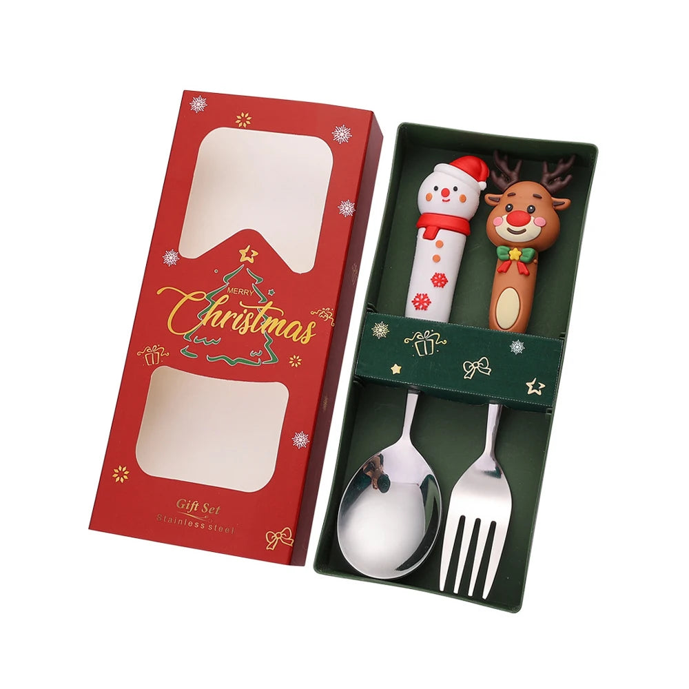 Weihnachtsbesteck Edelstahl 2/4er Set - Dessertgabel & Kaffeelöffel in Luxus Geschenkbox