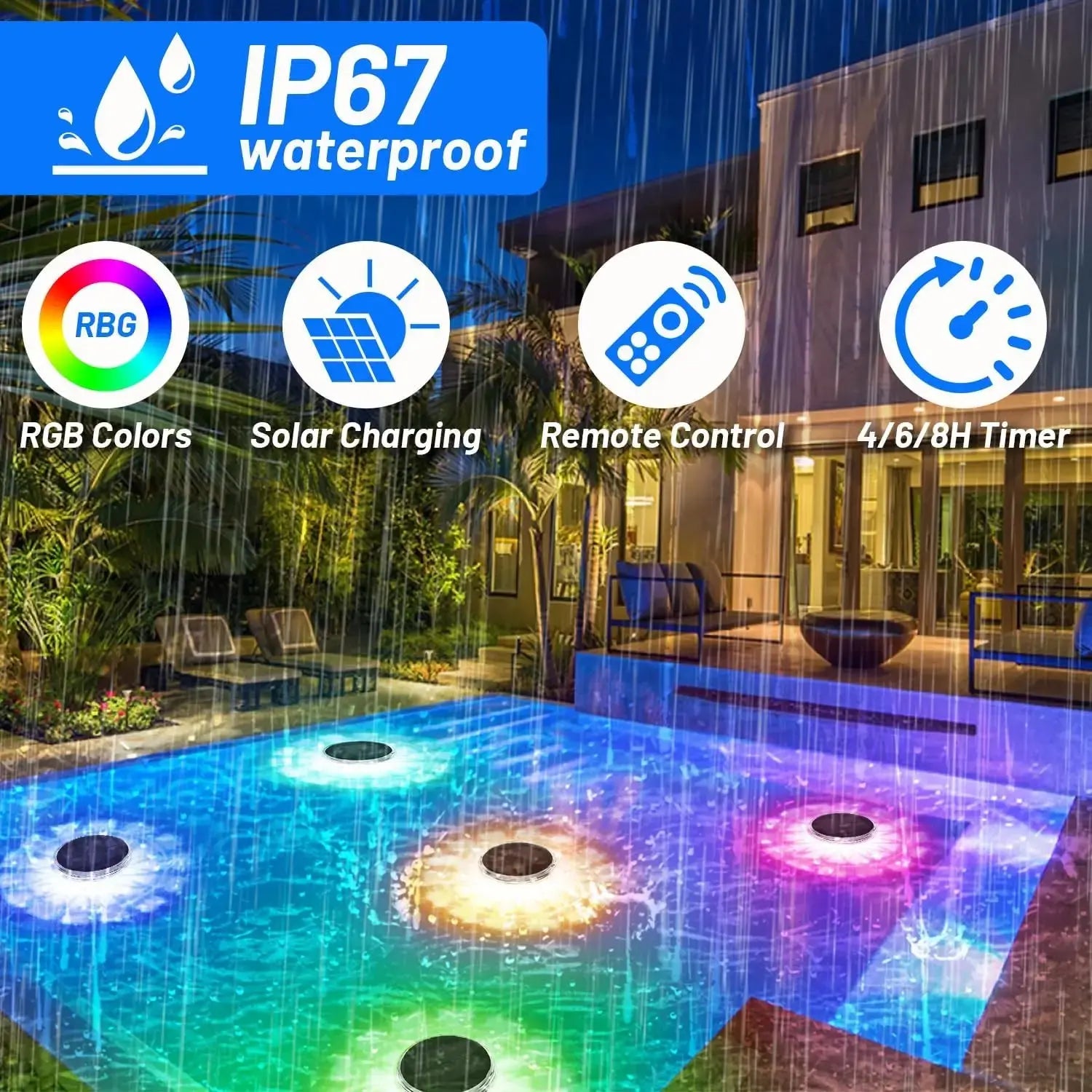 Solar-Schwimmlicht mit Fernbedienung - 9 Modi IP67 wasserdichte Poolleuchten Wunderweltdeko