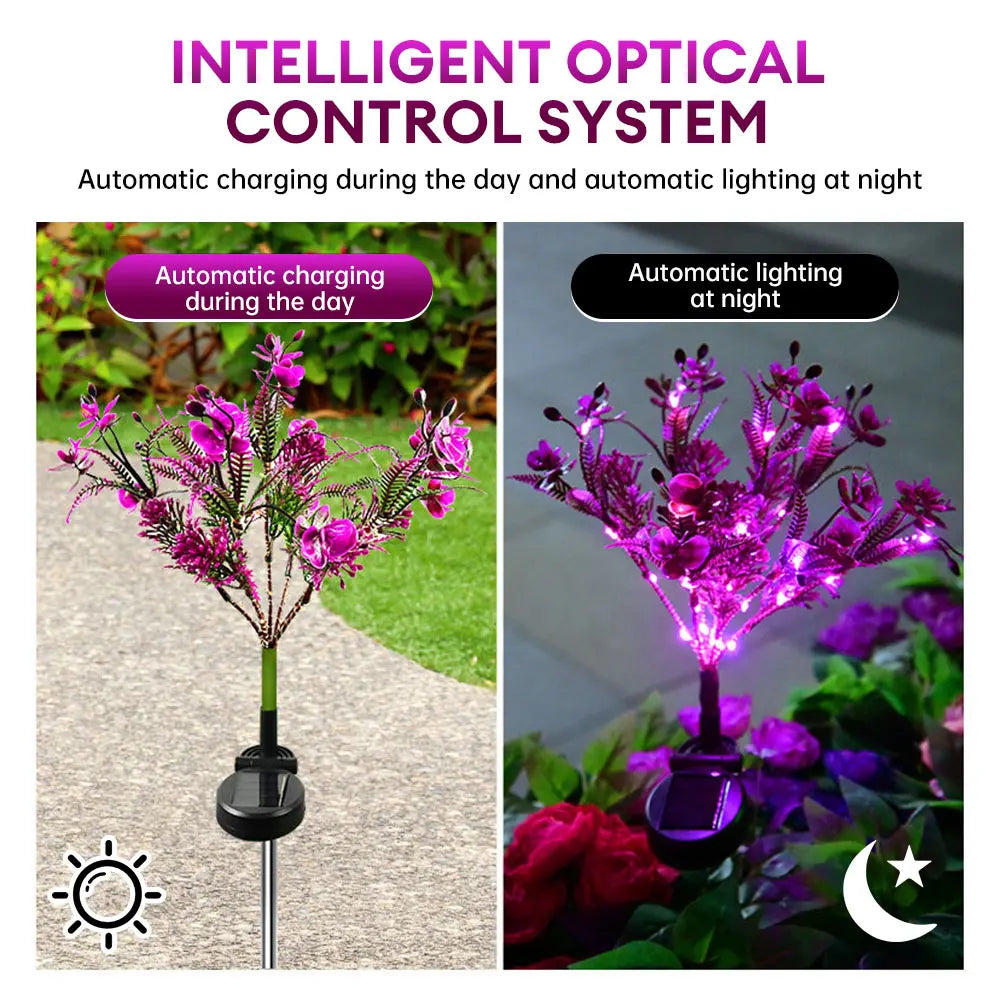 LED Solar Orchideen-Licht Phalaenopsis - Wetterfeste Gartendeko IP65 mit 8-10h Leuchtdauer