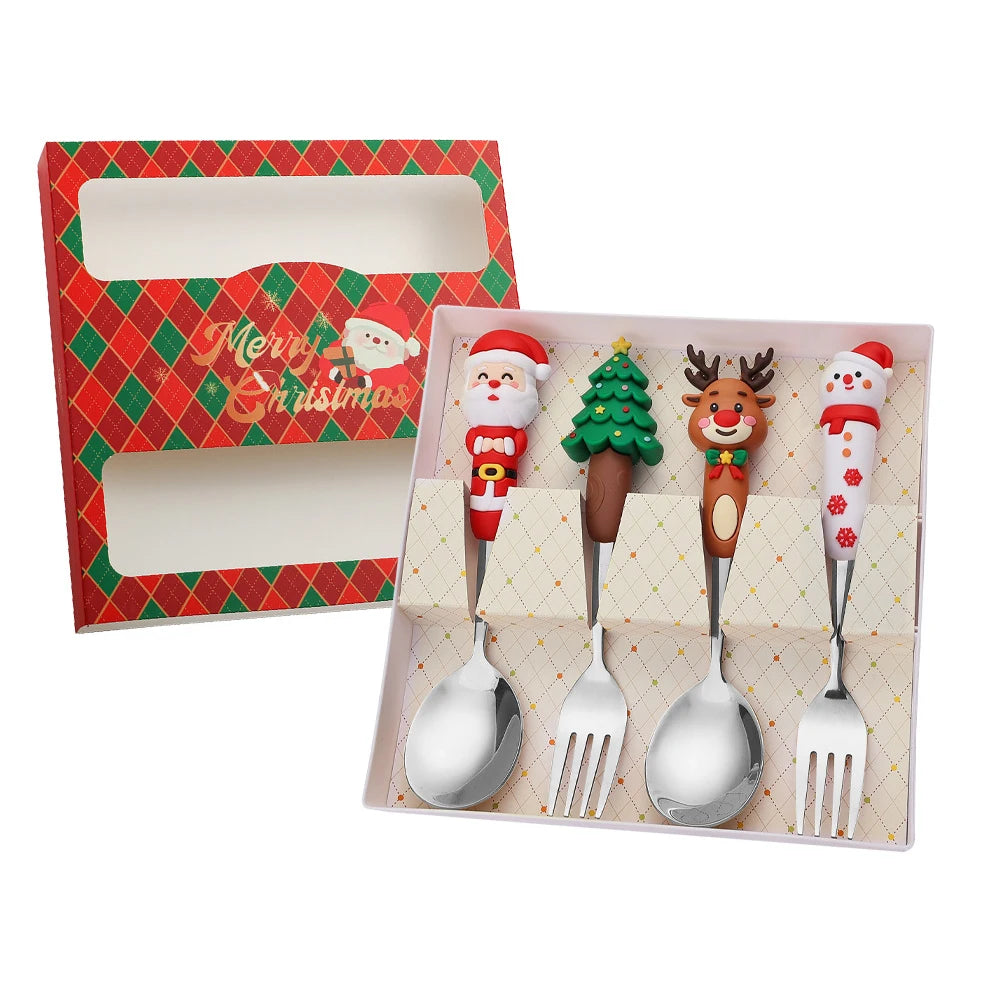 Weihnachtsbesteck Edelstahl 2/4er Set - Dessertgabel & Kaffeelöffel in Luxus Geschenkbox