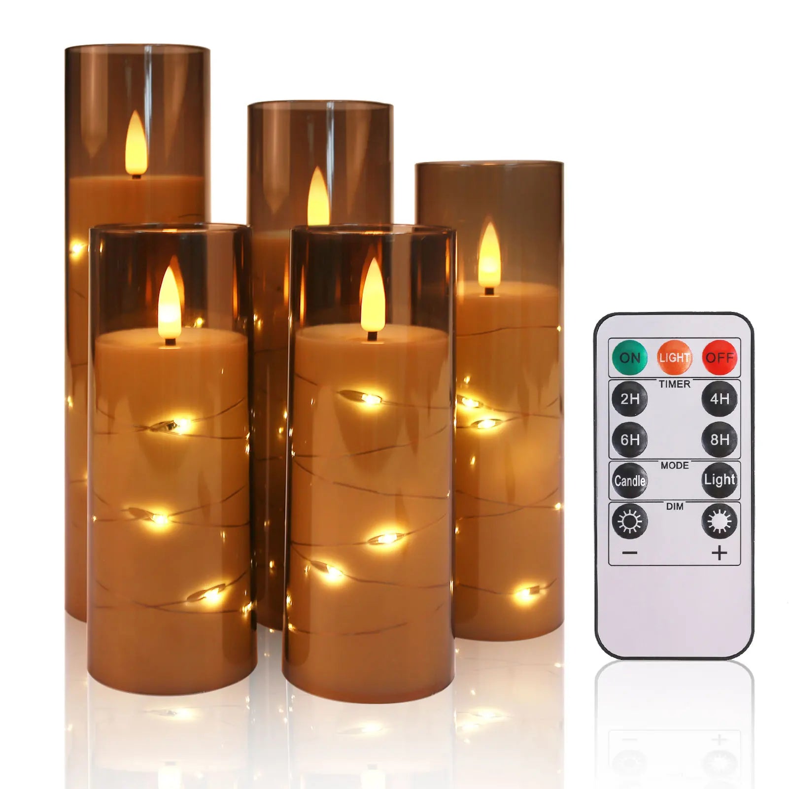 LED Kerzen Set mit Fernbedienung und Sternenlicht - 5 flammenlose Kerzen mit Flackereffekt