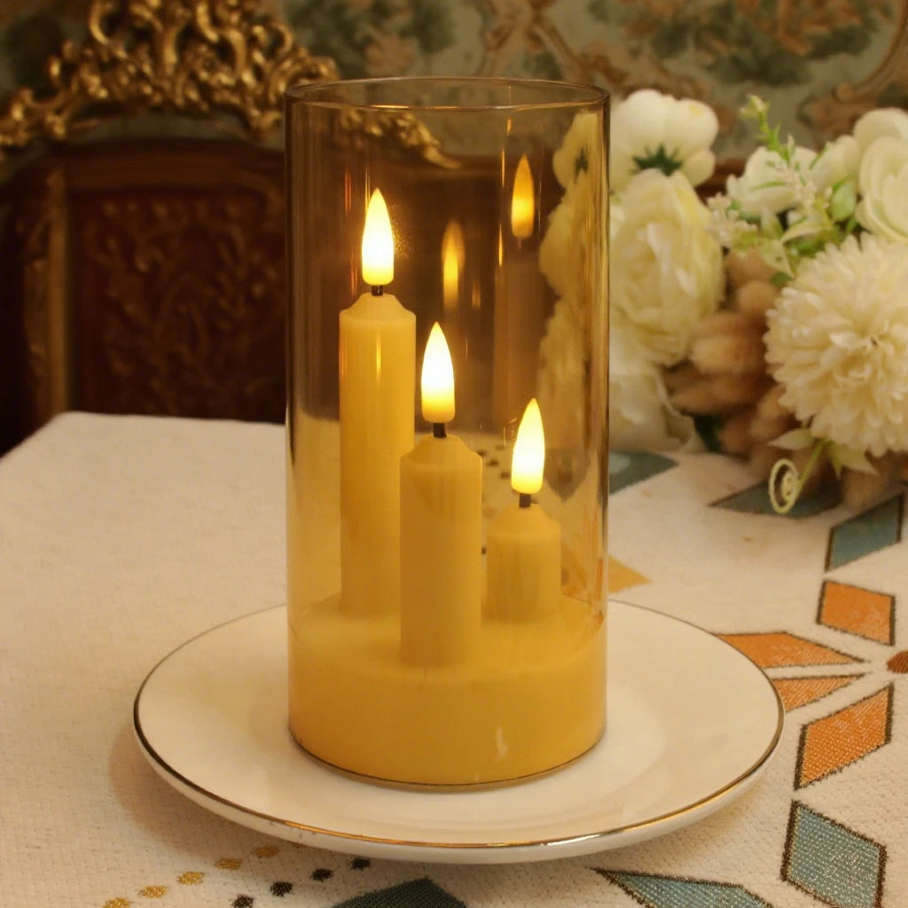 LED Kerzen Set 3-teilig (5/8/10 cm) - Flammenlose Kerzen mit Flackereffekt und Lampenschirm