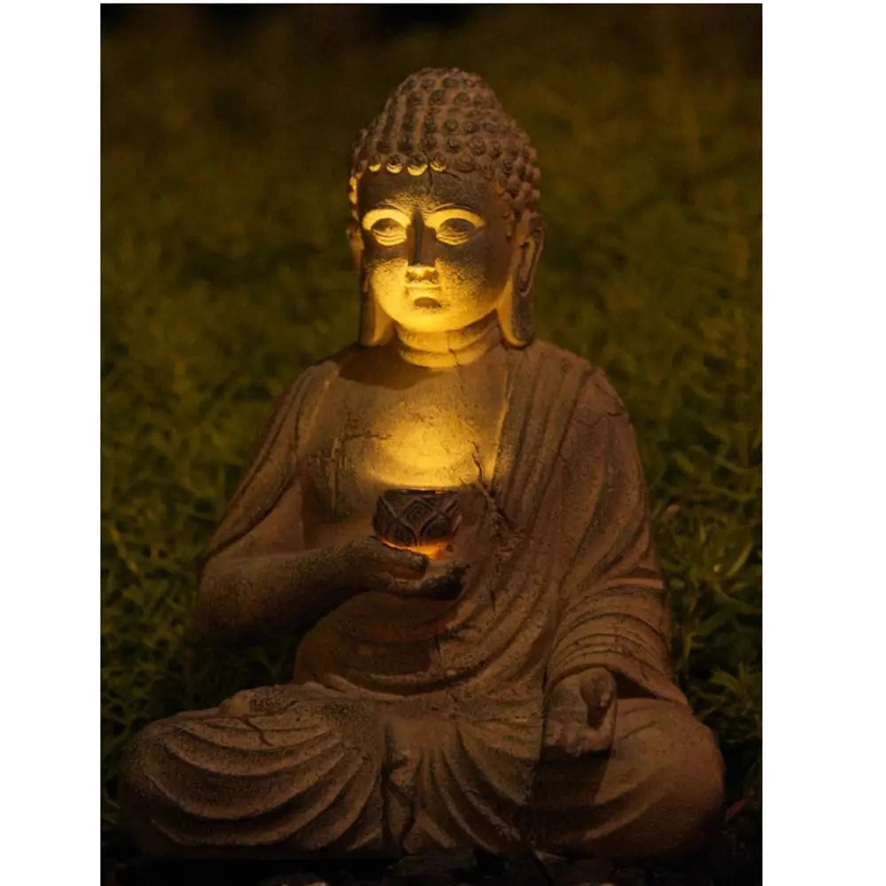 Solar Buddha Statue 24cm - Zen Gartendeko mit LED Lotus Licht wasserfest Wunderweltdeko