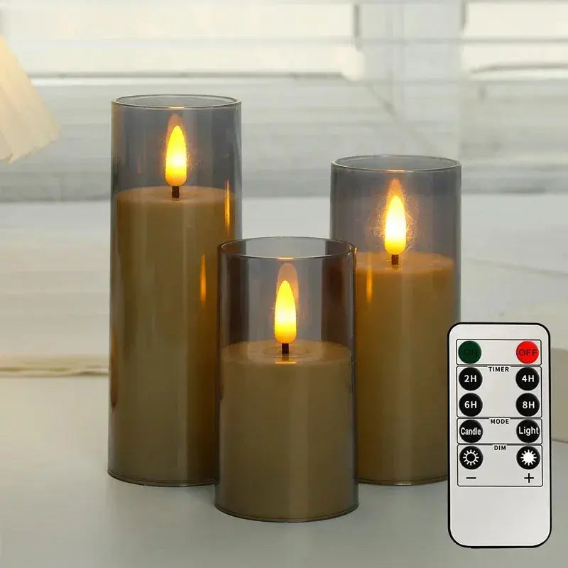 LED Kerzen Set 3er - Flammenlose Kerzen mit Fernbedienung & Timer für Hochzeit Deko Wunderweltdeko