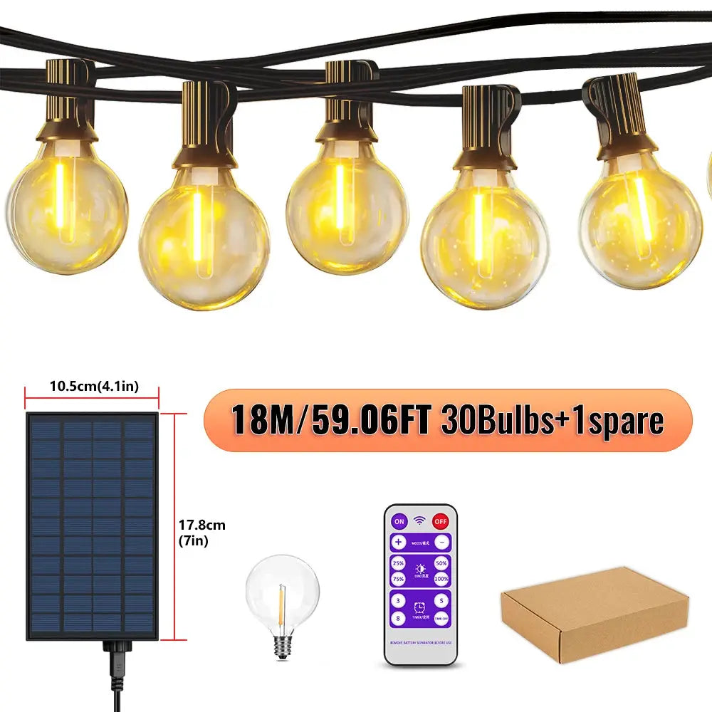 G40 LED-Solar-Lichterkette in Warmweiß mit Fernbedienung und 8 Blinkmodi – einstellbare Helligkeit, wetterbeständig für Ga Wunderweltdeko