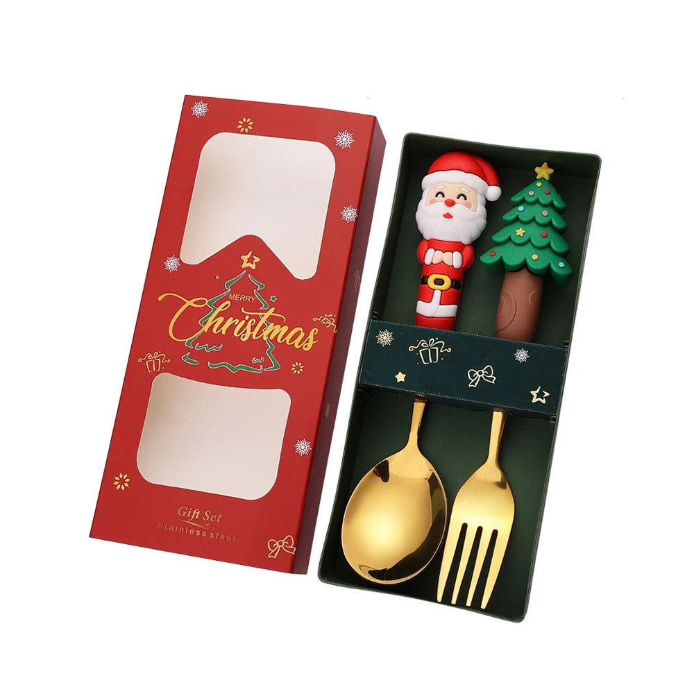 Weihnachtsbesteck Edelstahl 2/4er Set - Dessertgabel & Kaffeelöffel in Luxus Geschenkbox