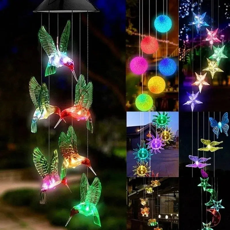 LED Solar Windspiel Kristallkugel - Kolibri Farbwechsel wasserdicht für Garten Wunderweltdeko