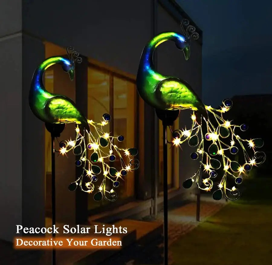Solar LED-Pfau Gartenlampe - Elegante Metall-Skulptur mit automatischer Beleuchtung Wunderweltdeko