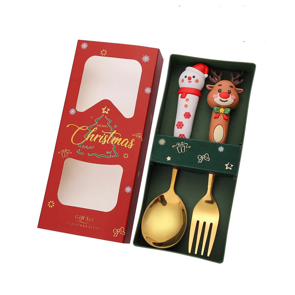 Weihnachtsbesteck Edelstahl 2/4er Set - Dessertgabel & Kaffeelöffel in Luxus Geschenkbox