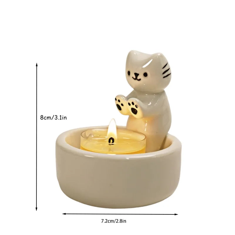 Keramik Kerzenhalter Katze - Handgefertigte Deko mit Cartoon-Design