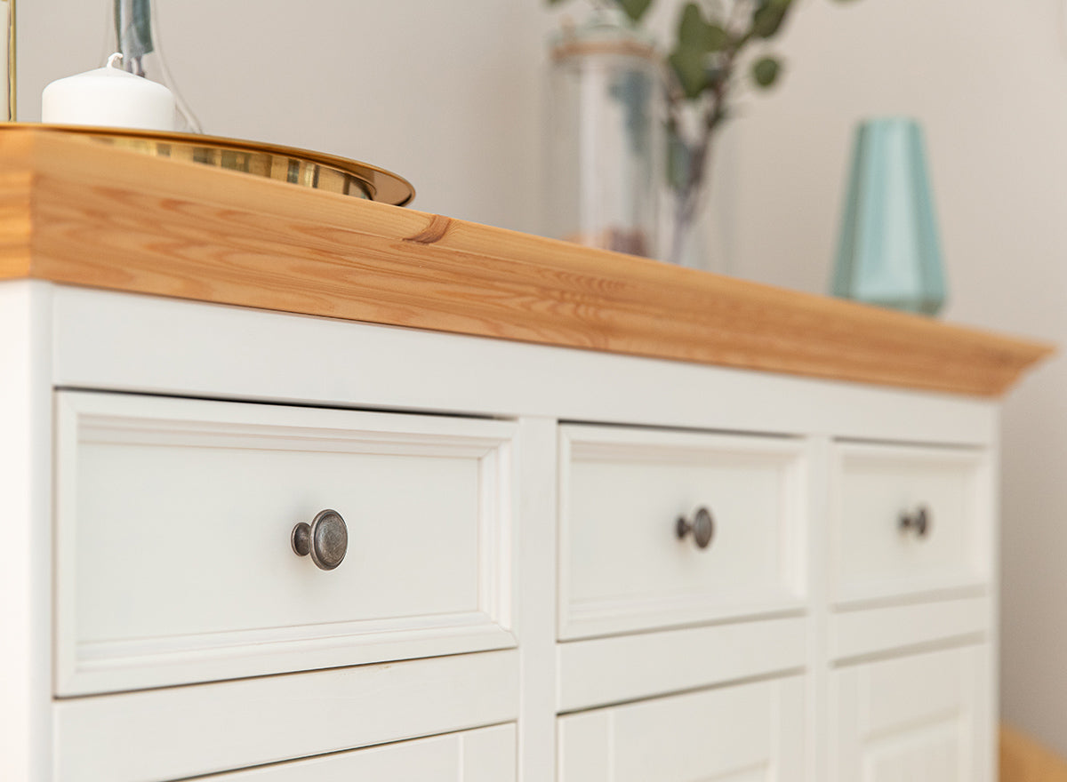 Bologna Elegante Massivholz Kiefer Kommode 3.3 | Farbe Weiß - Kiefer